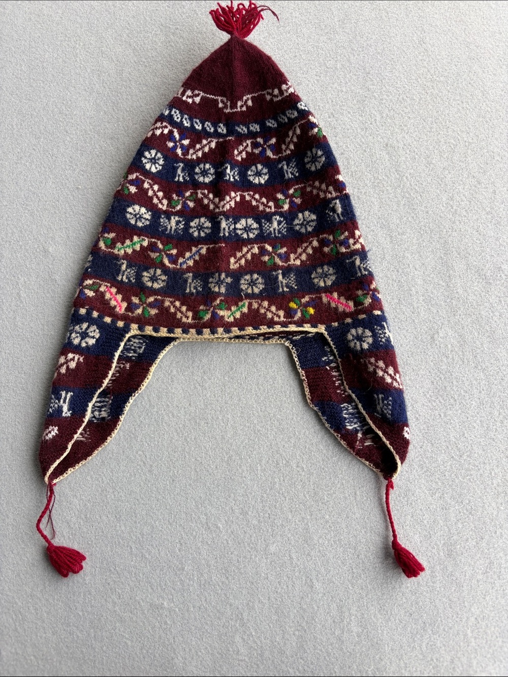 Kids Earflap Knit Hat in Burgundy and Navy
